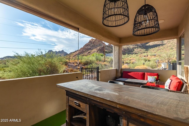 view of patio featuring a mountain view