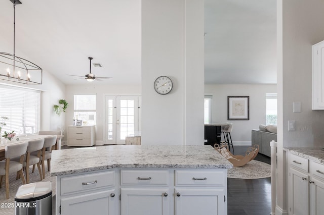 4313 E Briarwood Ter, Phoenix, AZ 85048 - kitchen with vaulted ceiling, plenty of natural light, a ceiling fan, dark wood-style floors, and open floor plan