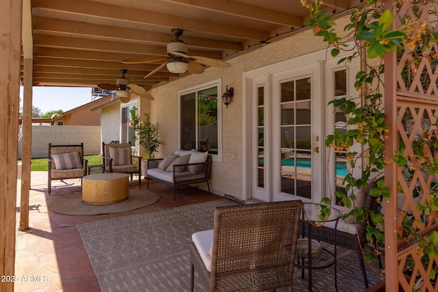4313 E Briarwood Ter, Phoenix, AZ 85048 - view of patio / terrace with ceiling fan and outdoor lounge area