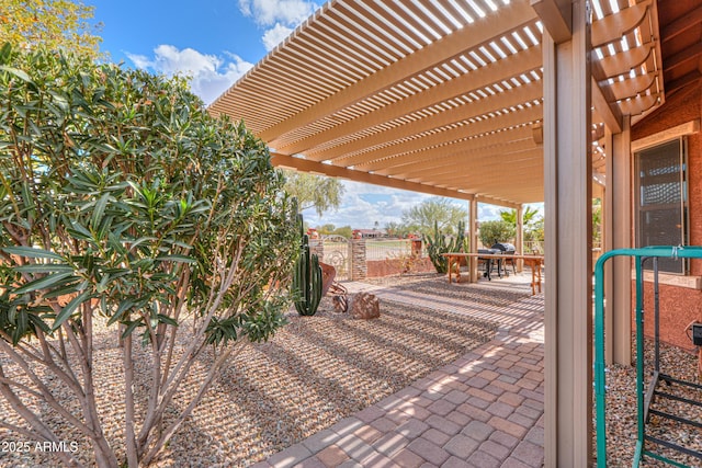 view of patio / terrace featuring a pergola