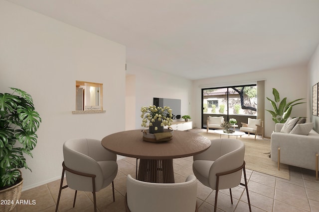 dining area with light tile patterned floors