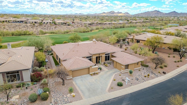 aerial view featuring a residential view and a mountain view