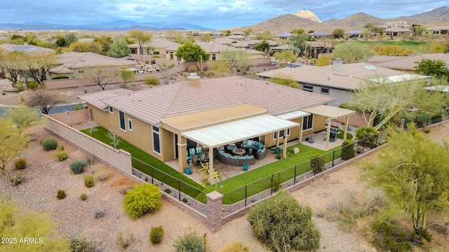 aerial view featuring a residential view and a mountain view