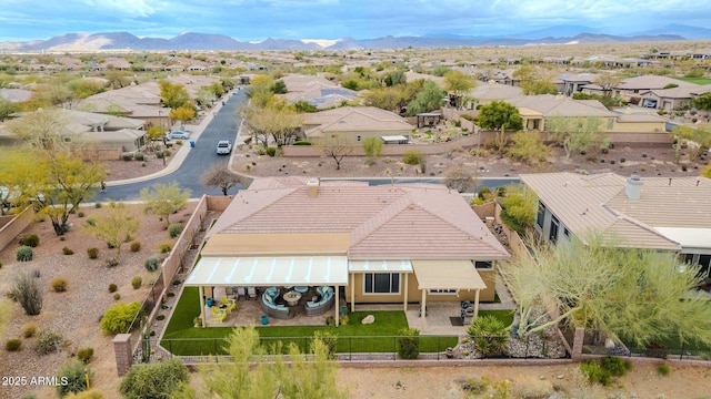 bird's eye view with a residential view and a mountain view