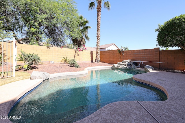 view of pool with a patio, a fenced in pool, and a fenced backyard