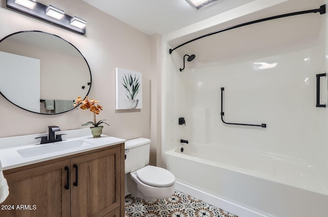 full bathroom with vanity, shower / bath combination, and toilet