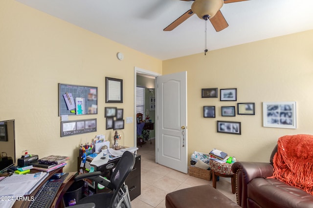 office featuring ceiling fan and light tile patterned flooring