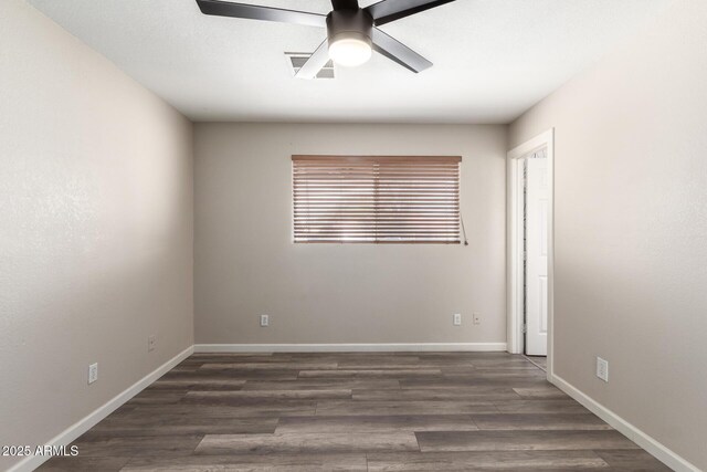 2914 W Marlette Ave, Phoenix, AZ 85017 - empty room with baseboards, ceiling fan, wood finished floors, and visible vents