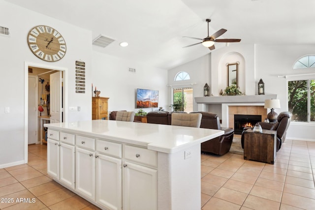 4401 E Barwick Dr, Cave Creek, AZ 85331 - kitchen featuring open floor plan, light tile patterned floors, plenty of natural light, and high vaulted ceiling
