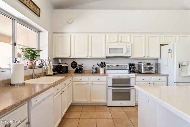 4401 E Barwick Dr, Cave Creek, AZ 85331 - kitchen with white appliances, a sink, white cabinetry, and light countertops