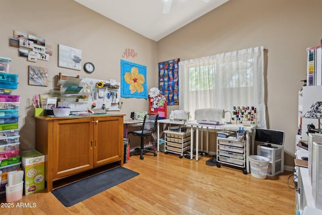 4401 E Barwick Dr, Cave Creek, AZ 85331 - office with vaulted ceiling, light wood-style floors, and ceiling fan