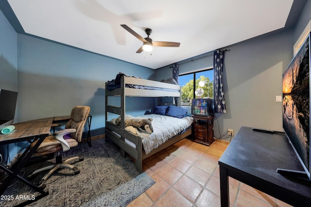 bedroom featuring a desk and a ceiling fan