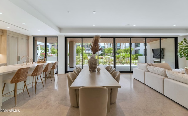 living room with light tile flooring