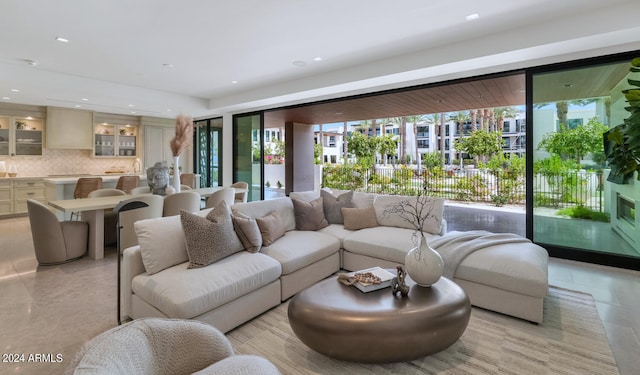 view of tiled living room