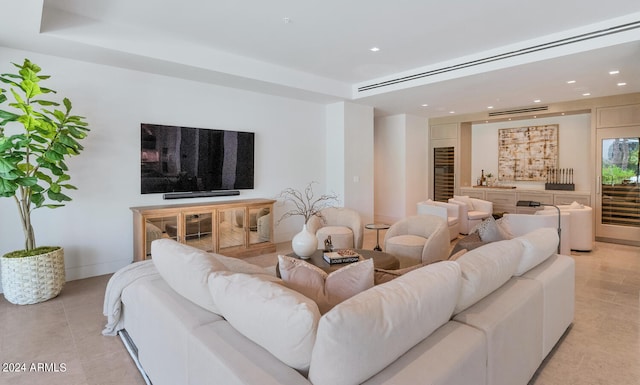 living room featuring light tile floors