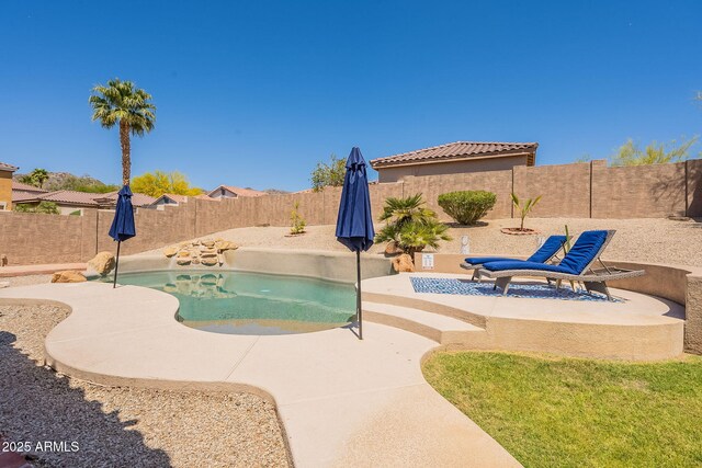 1702 W Wildwood Dr, Phoenix, AZ 85045 - view of swimming pool with a fenced backyard, a fenced in pool, and a patio area