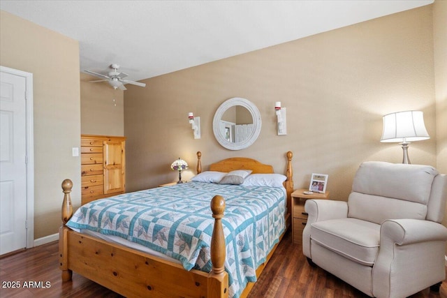 11025 E Nichols Ave, Mesa, AZ 85209 - bedroom with wood finished floors, baseboards, and a ceiling fan