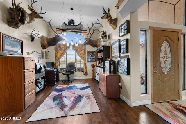 office area with dark hardwood / wood-style floors