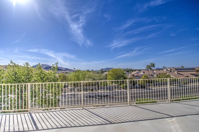 view of patio / terrace featuring a mountain view