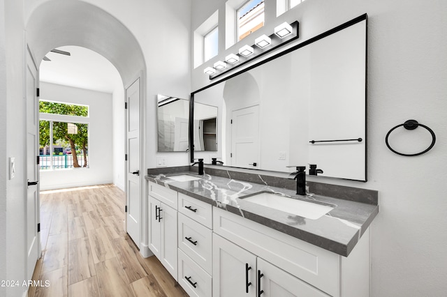 bathroom with vanity and hardwood / wood-style floors