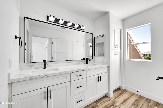 bathroom featuring vanity and wood-type flooring