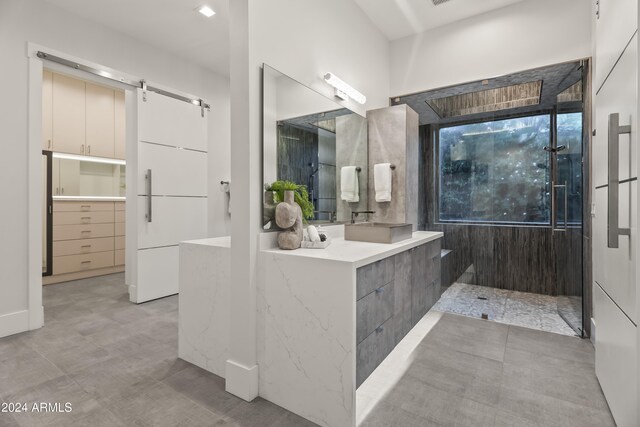 bathroom featuring vanity and walk in shower