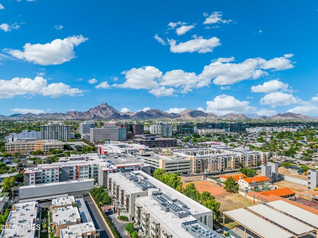 aerial view featuring a city view and a mountain view