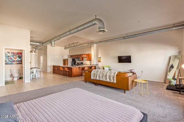 424 S 2nd St Unit 203, Phoenix, AZ 85004 - living area featuring light tile patterned floors, light carpet, and a chandelier