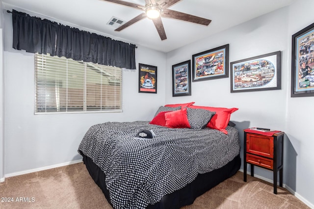 bedroom featuring carpet flooring and ceiling fan