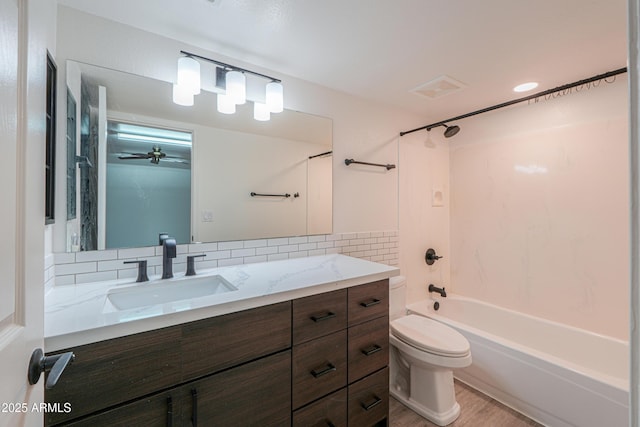 238 W Myrna Ln, Tempe, AZ 85284 - bathroom with vanity, shower / bathtub combination, wood finished floors, and ceiling fan