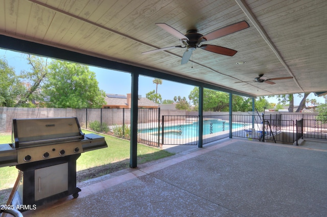 238 W Myrna Ln, Tempe, AZ 85284 - view of swimming pool featuring grilling area, a fenced backyard, a ceiling fan, and a patio area