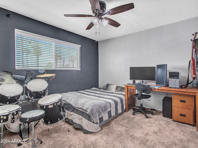 bedroom with carpet floors and a ceiling fan