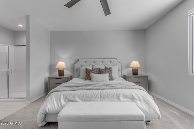 bedroom with baseboards, a ceiling fan, and recessed lighting