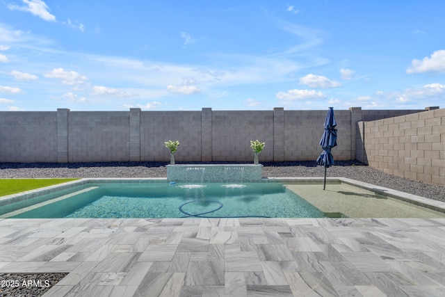 view of pool featuring a fenced backyard and a fenced in pool