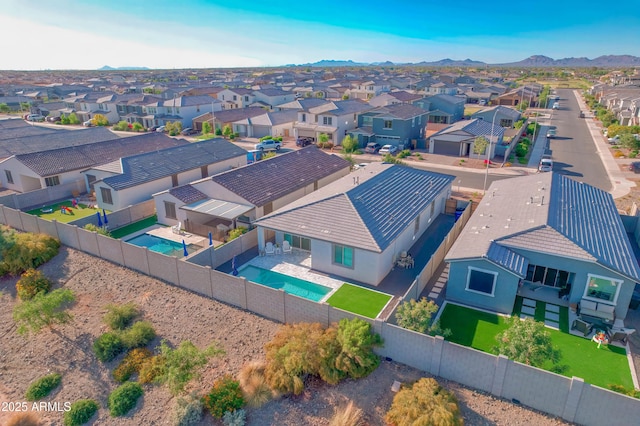 bird's eye view with a mountain view and a residential view