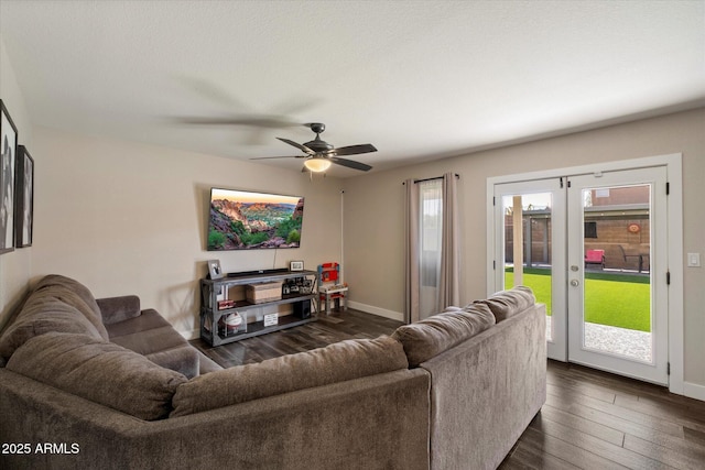 19002 N 25th Pl, Phoenix, AZ 85050 - living area with dark wood-style flooring and a ceiling fan