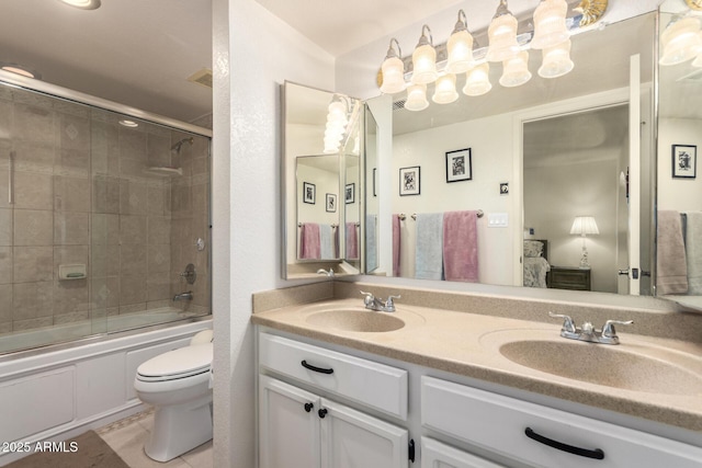 400 W Crofton St, Chandler, AZ 85225 - full bathroom featuring double vanity, enclosed tub / shower combo, tile patterned flooring, and ensuite bath