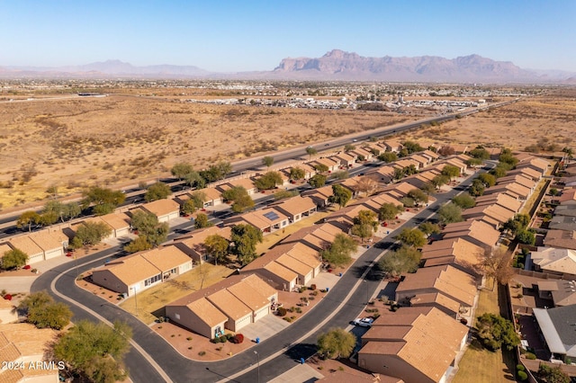 drone / aerial view featuring a mountain view