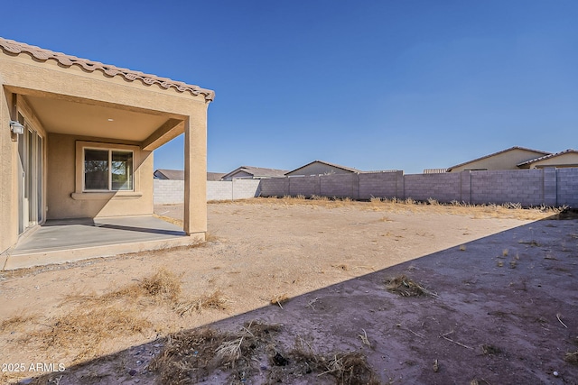 view of yard with a patio area and a fenced backyard