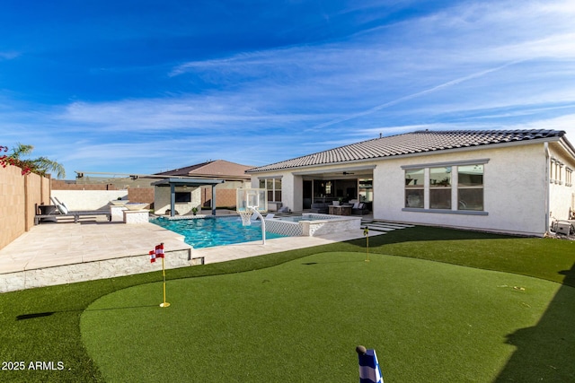 view of pool with a patio area, a gazebo, and a hot tub