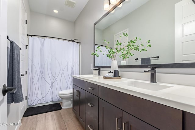 full bathroom featuring shower / bath combination with curtain, vanity, and toilet