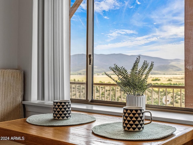 interior space with a mountain view