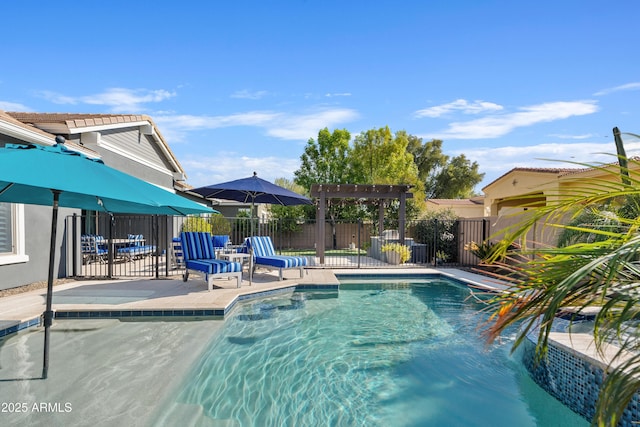 view of pool with a pergola and a patio area