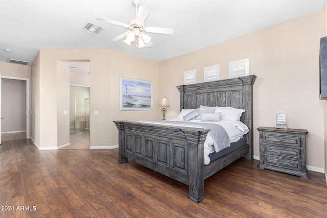 bedroom featuring dark wood-type flooring and ceiling fan