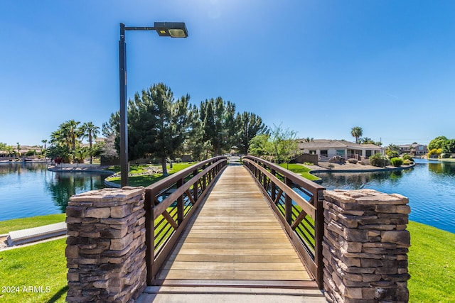 view of dock featuring a water view