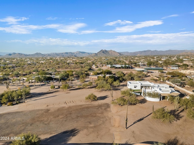 drone / aerial view featuring a mountain view