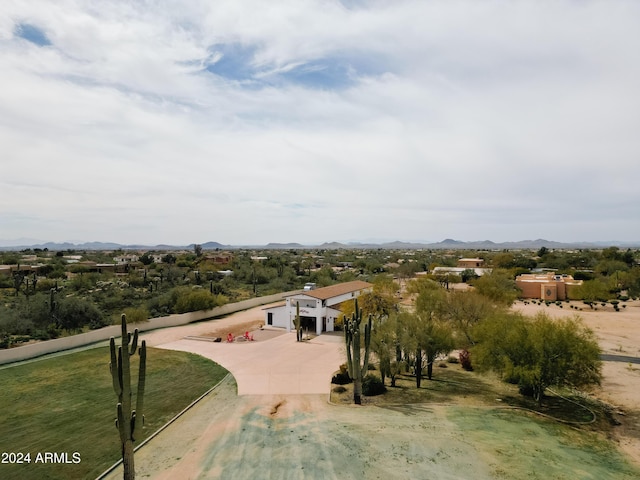 drone / aerial view featuring a mountain view