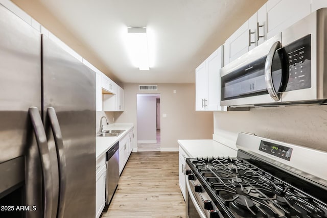 3238 W Rose Ln, Phoenix, AZ 85017 - kitchen with stainless steel appliances, light countertops, light wood-type flooring, and white cabinetry