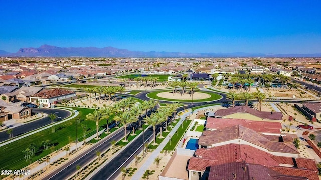 drone / aerial view featuring a mountain view