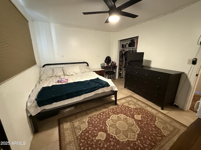 bedroom with ceiling fan and a closet